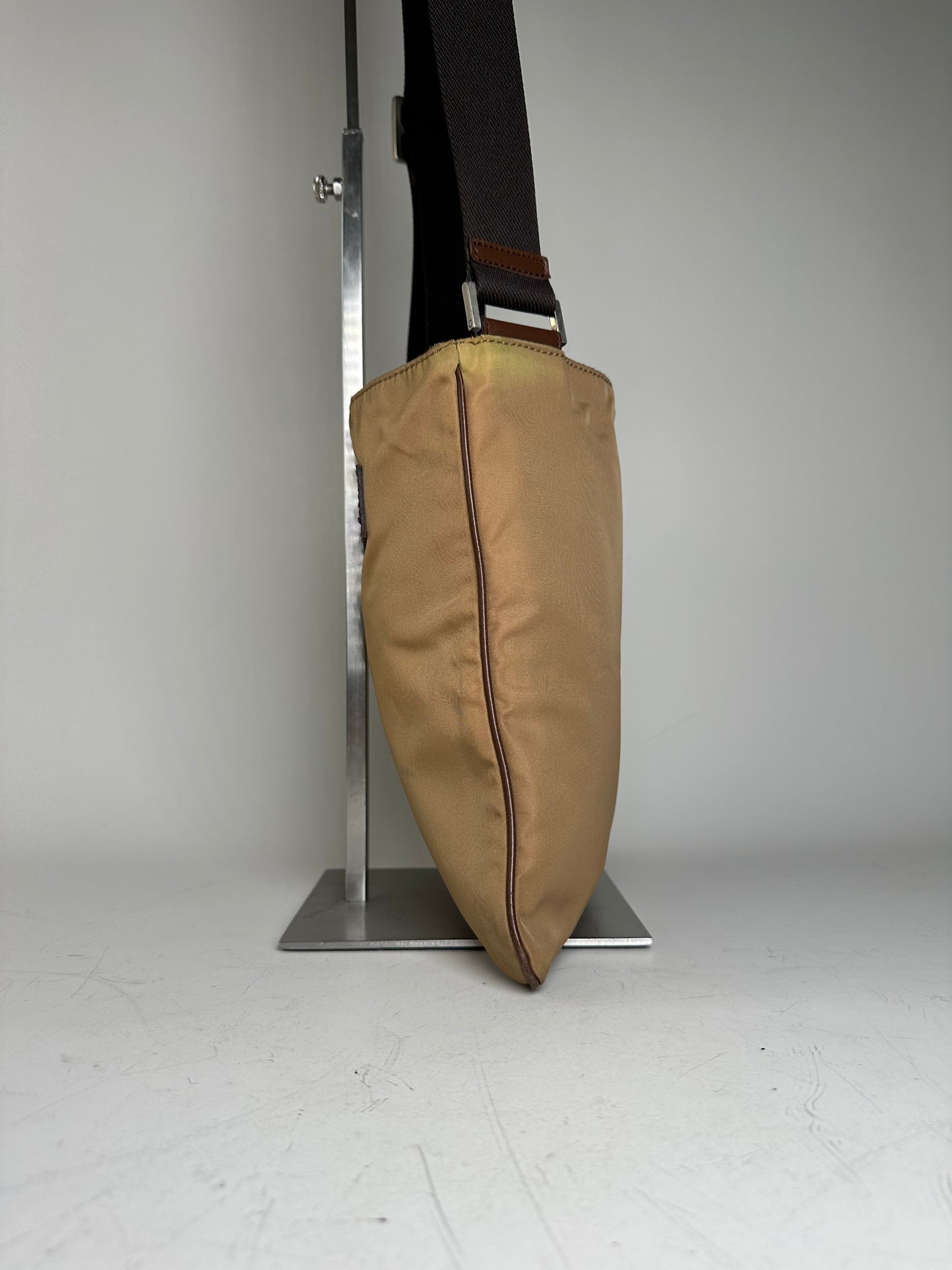Vintage Ferragamo Nylon Shoulder Bag Beige Silver-Tone