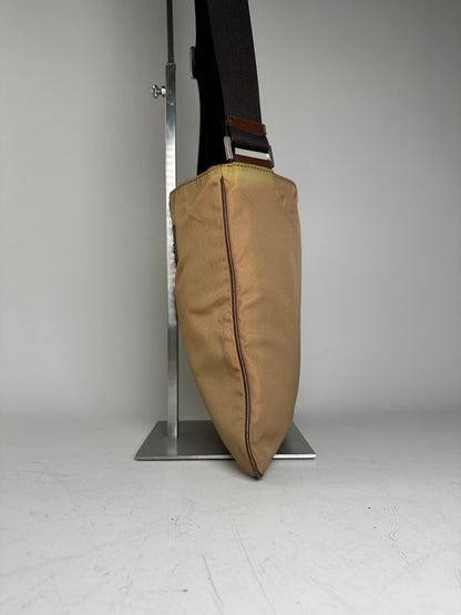 Vintage Ferragamo Nylon Shoulder Bag Beige Silver-Tone