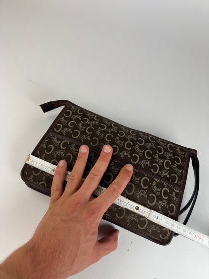 Pochette vintage Celine Monogram marron blanc