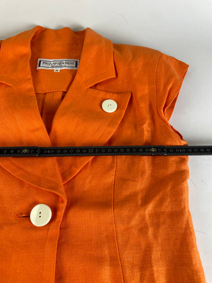 Vintage Yves Saint Laurent Linen Dress Bright Orange M