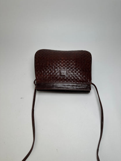Vintage Fendi Woven Leather Flap Crossbody Bag Late 1990s Dark Brown