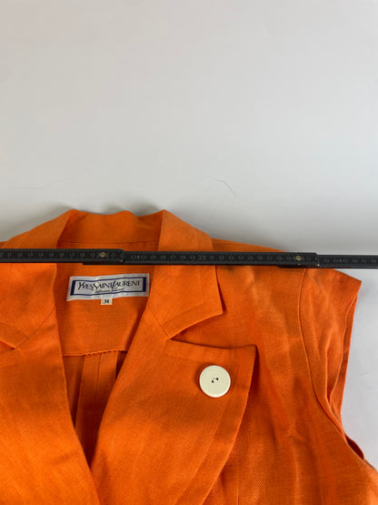 Vintage Yves Saint Laurent Linen Dress Bright Orange M