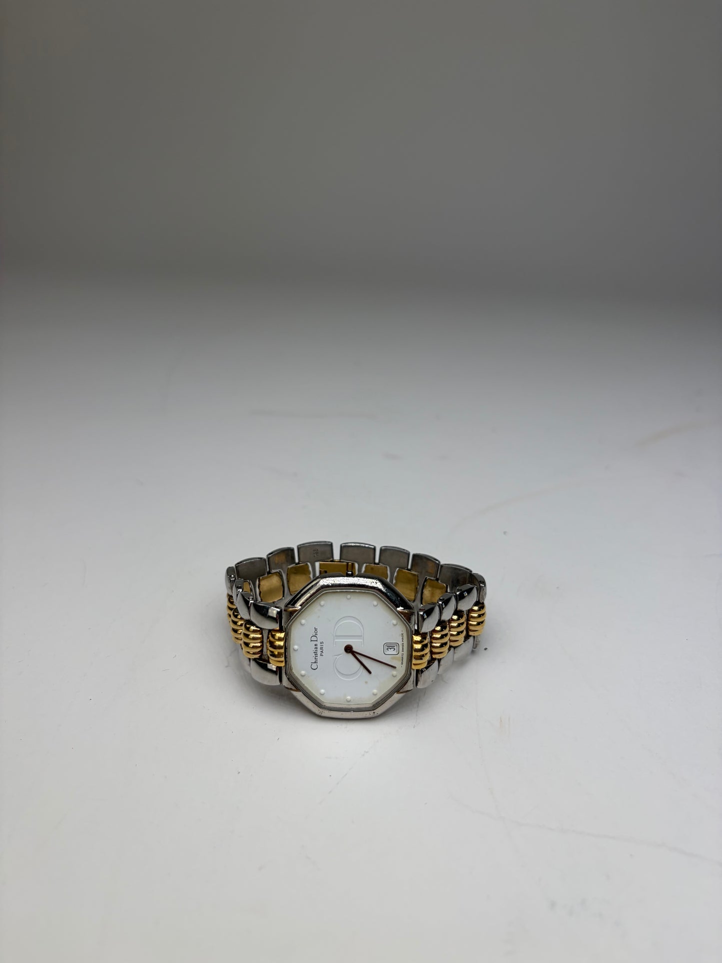 Vintage Dior Octagonal Bracelet Watch White Gold Silver