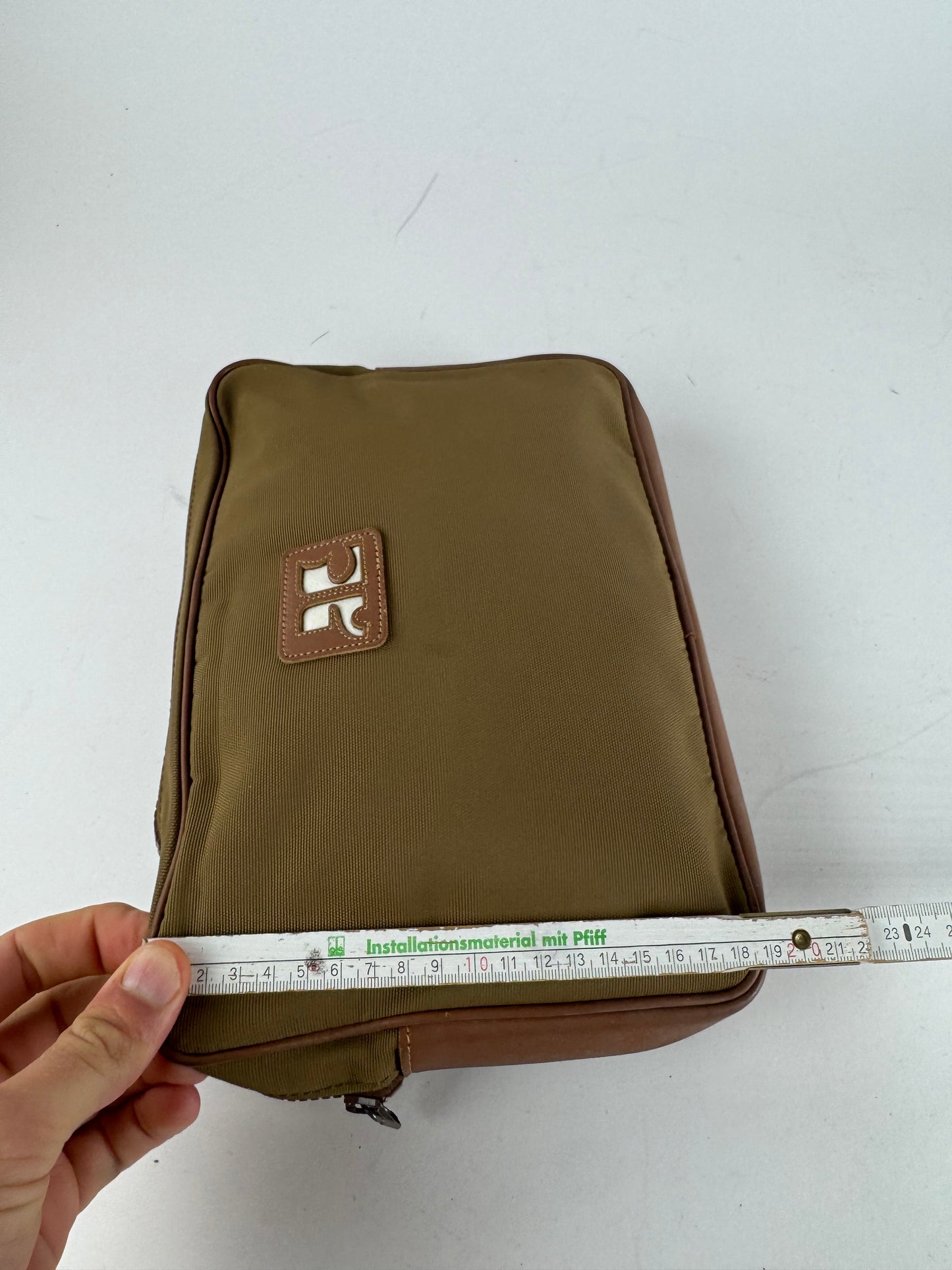 Vintage Courreges Polyester Leather Clutch Khaki Brown