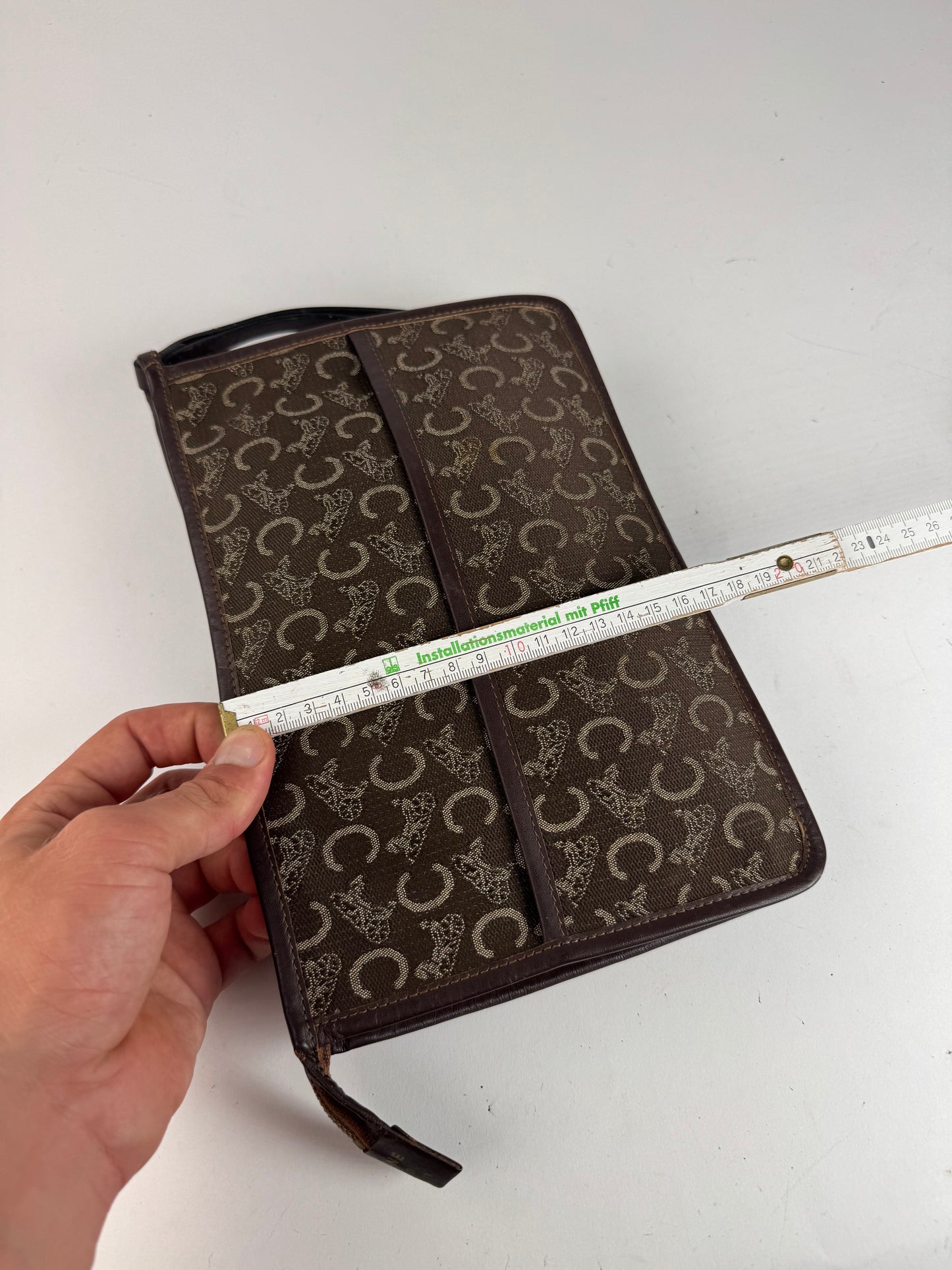 Pochette vintage Celine Monogram marron blanc