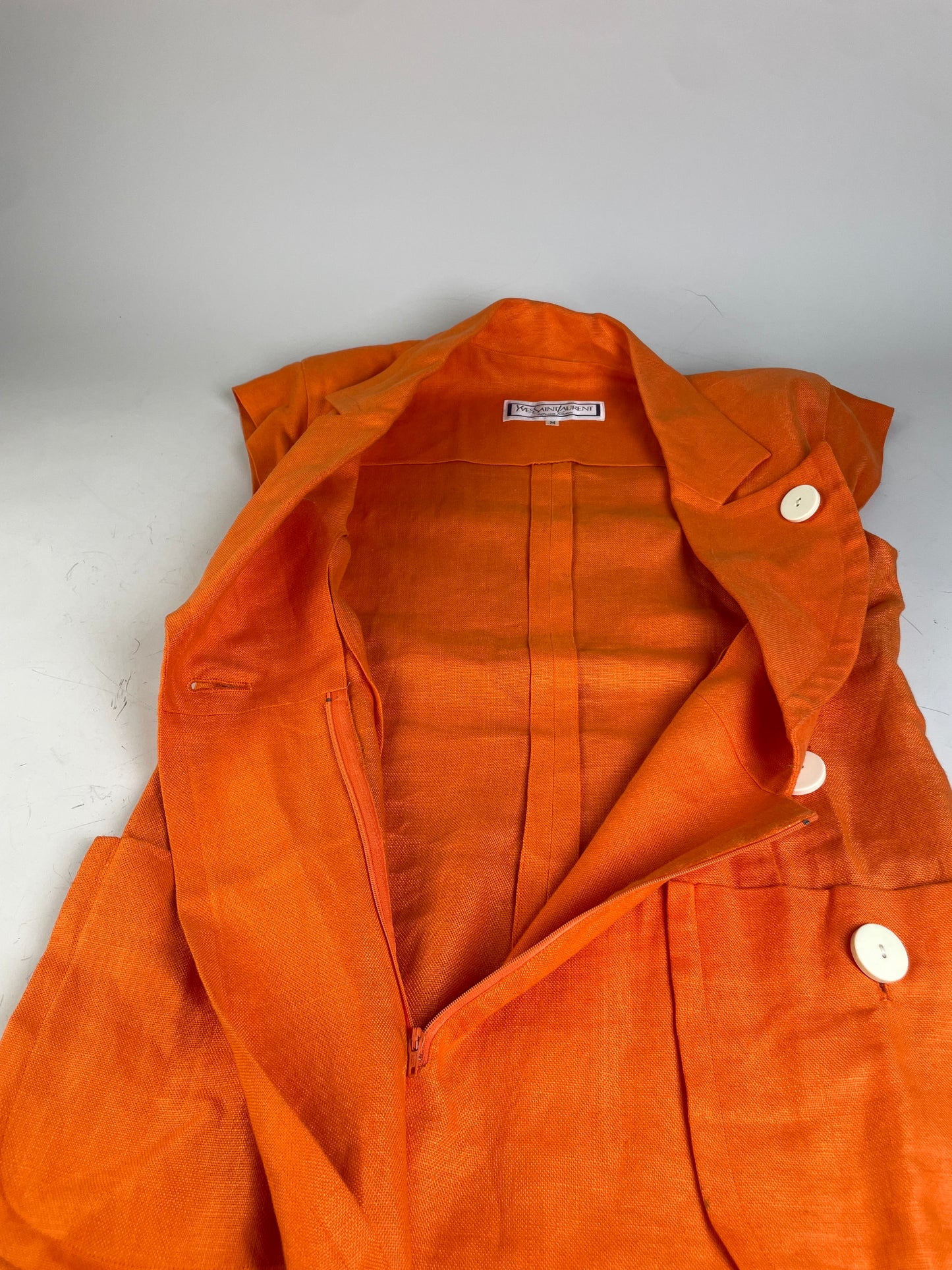 Vintage Yves Saint Laurent Linen Dress Bright Orange M
