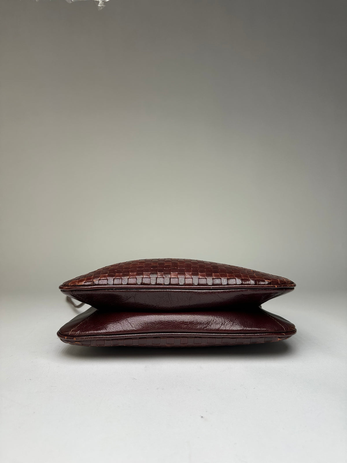 Vintage Fendi Woven Leather Flap Crossbody Bag Late 1990s Dark Brown