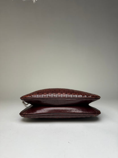 Vintage Fendi Woven Leather Flap Crossbody Bag Late 1990s Dark Brown
