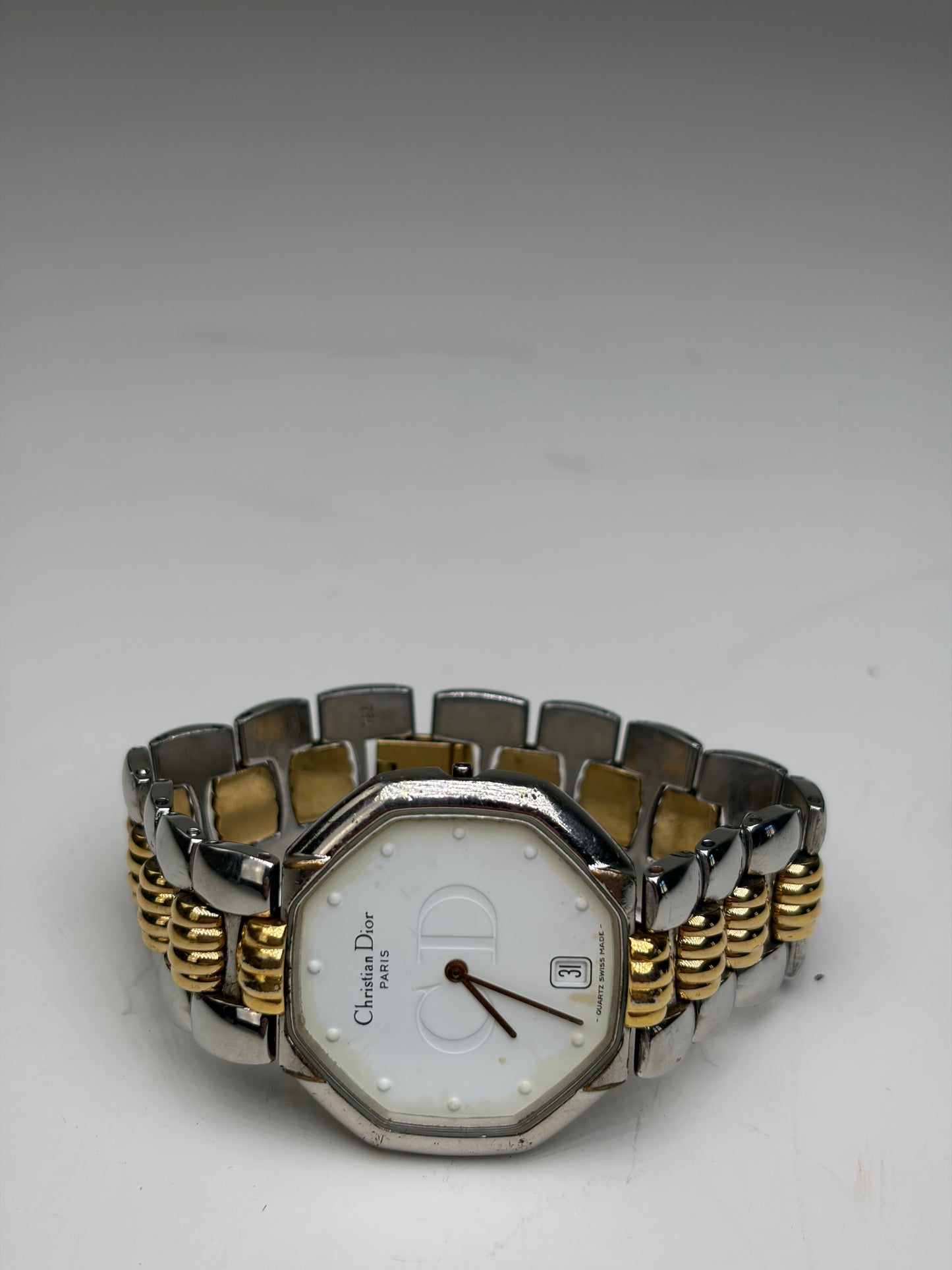 Vintage Dior Octagonal Bracelet Watch White Gold Silver