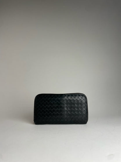 Vintage Bottega Veneta Intrecciato Leather Wallet Black