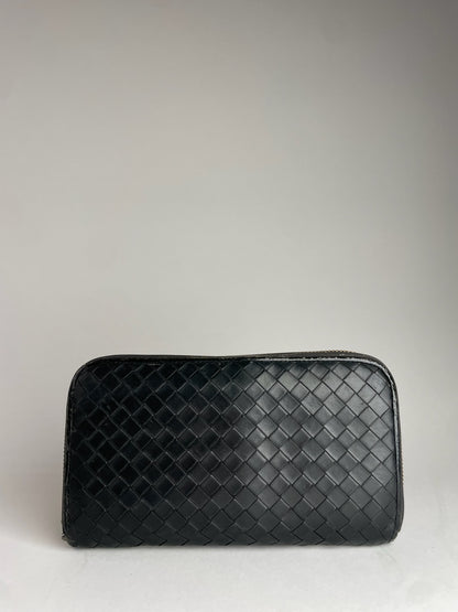 Vintage Bottega Veneta Intrecciato Leather Wallet Black