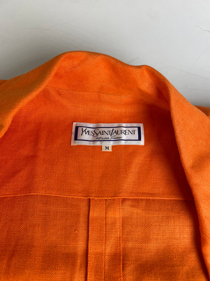 Vintage Yves Saint Laurent Linen Dress Bright Orange M