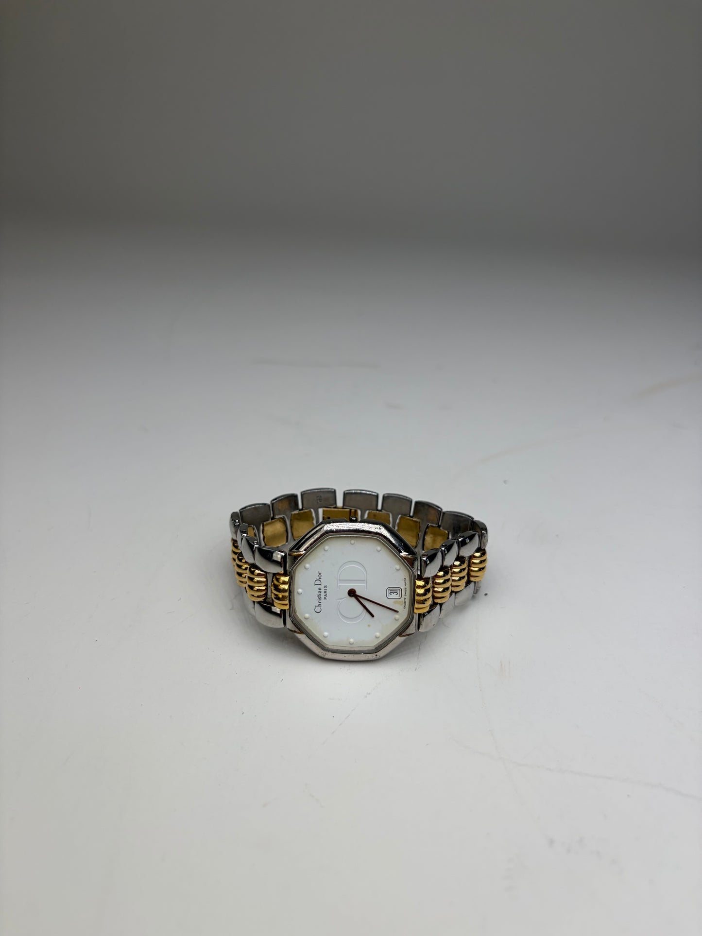 Vintage Dior Octagonal Bracelet Watch White Gold Silver