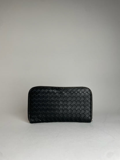 Vintage Bottega Veneta Intrecciato Leather Wallet Black