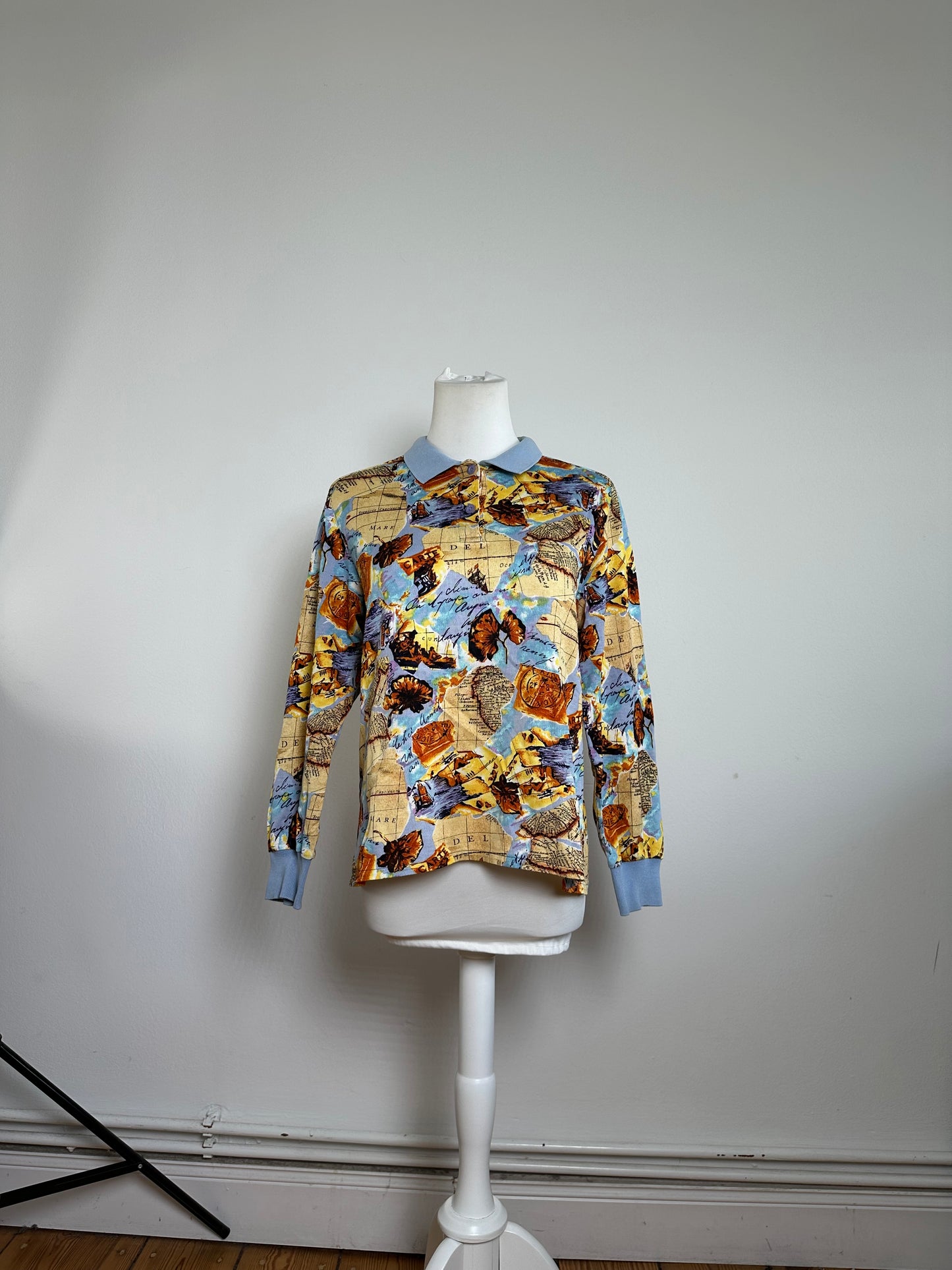 Vintage Dior Multicolor Cotton Polo Shirt with Unique Map Print