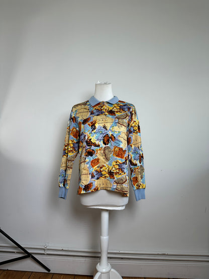 Vintage Dior Multicolor Cotton Polo Shirt with Unique Map Print
