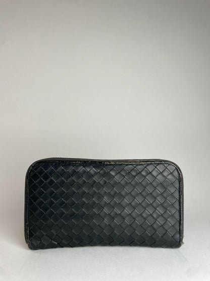Vintage Bottega Veneta Intrecciato Leather Wallet Black
