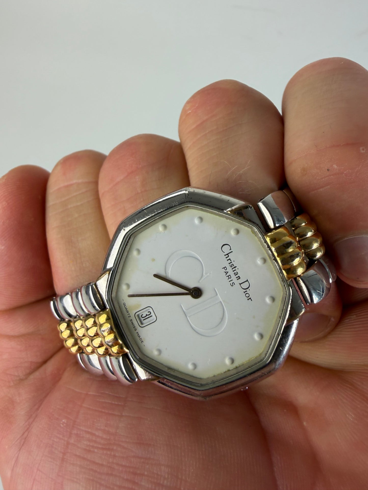 Vintage Dior Octagonal Bracelet Watch White Gold Silver