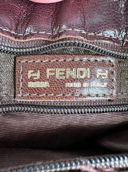Vintage Fendi Woven Leather Flap Crossbody Bag Late 1990s Dark Brown