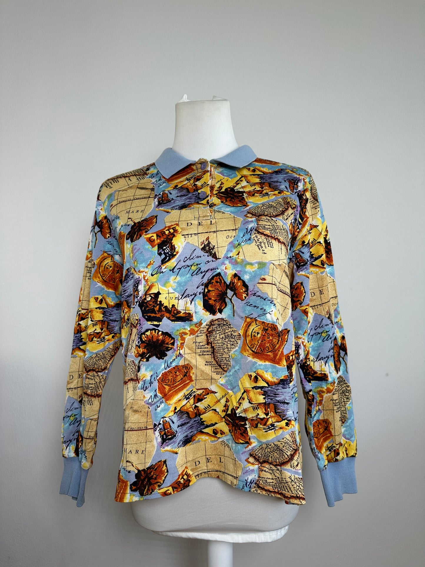 Vintage Dior Multicolor Cotton Polo Shirt with Unique Map Print