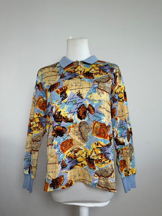 Vintage Dior Multicolor Cotton Polo Shirt with Unique Map Print