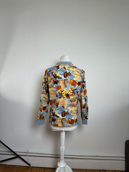 Vintage Dior Multicolor Cotton Polo Shirt with Unique Map Print