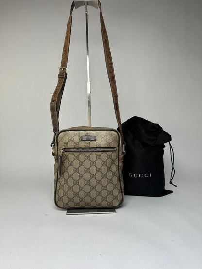 Vintage Gucci GG Supreme Flap Crossbody Bag c. 2010s Beige Brown