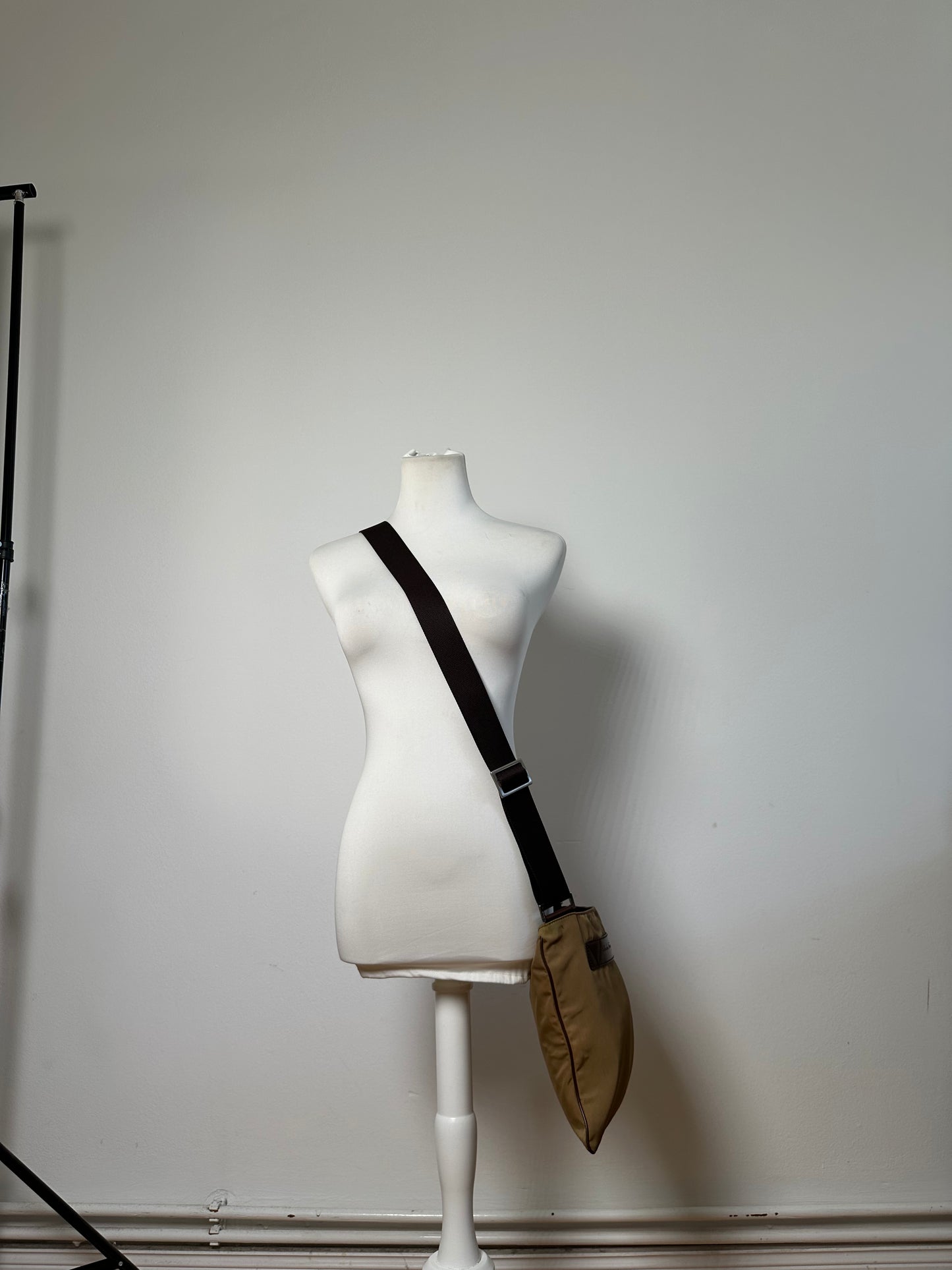 Vintage Ferragamo Nylon Shoulder Bag Beige Silver-Tone