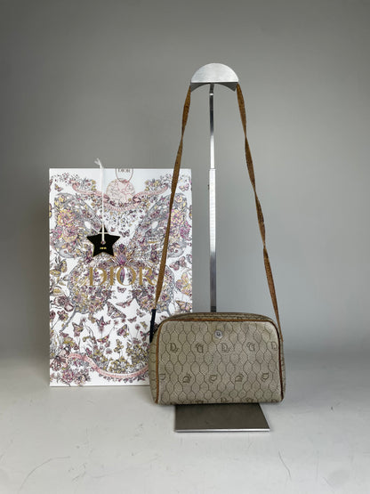 Vintage Dior Oblique Monogram Crossbody Bag Beige Gold