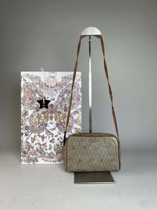 Vintage Dior Oblique Monogram Crossbody Bag Beige Gold