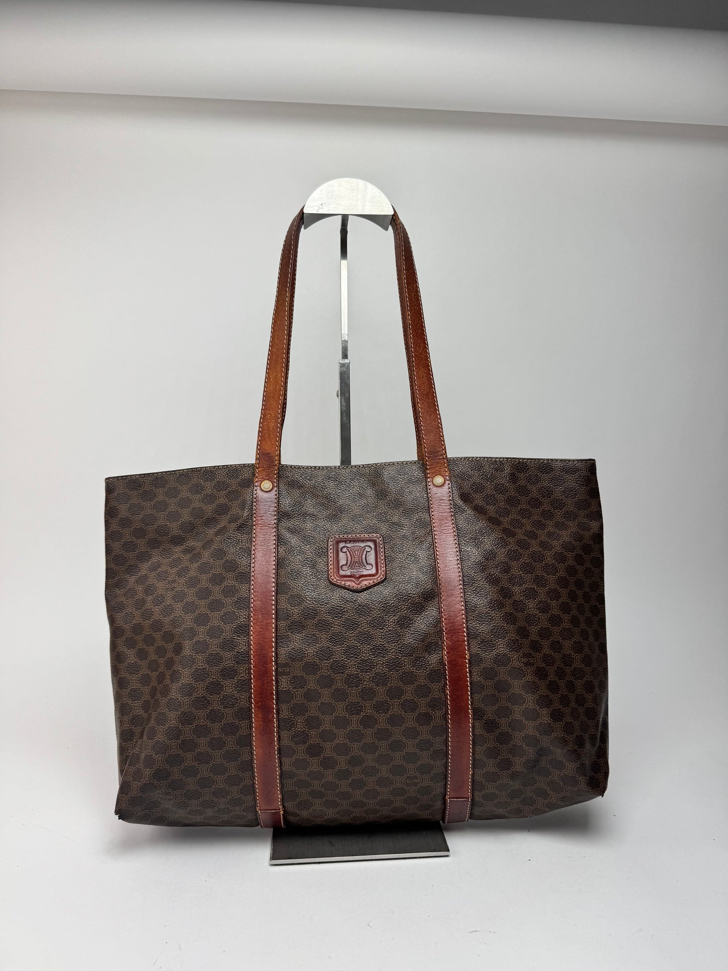 Grand sac vintage en cuir monogramme Céline marron