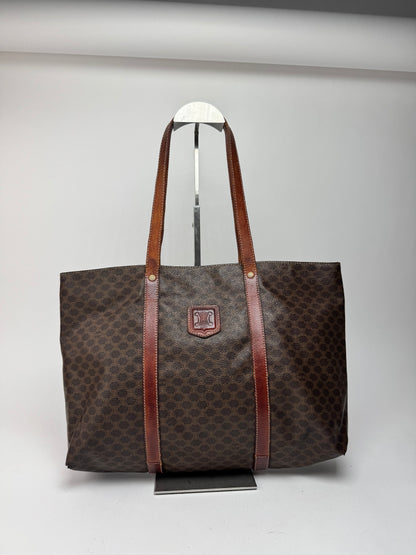 Grand sac vintage en cuir monogramme Céline marron
