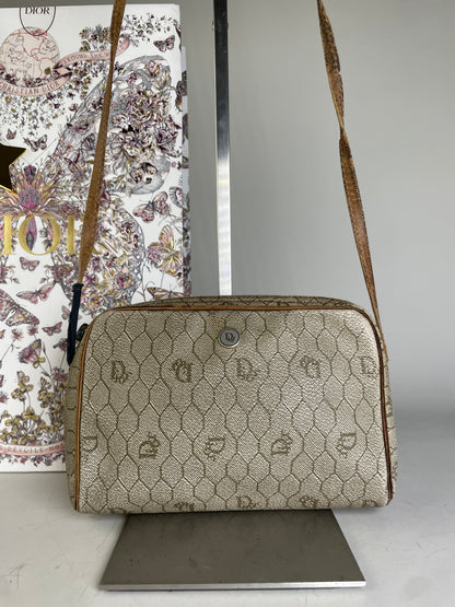 Vintage Dior Oblique Monogram Crossbody Bag Beige Gold