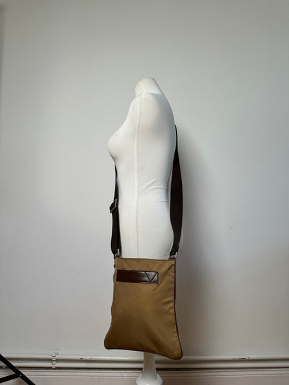 Vintage Ferragamo Nylon Shoulder Bag Beige Silver-Tone