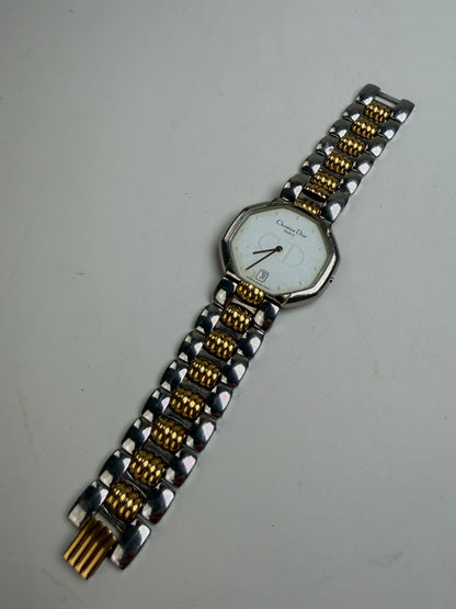 Vintage Dior Octagonal Bracelet Watch White Gold Silver