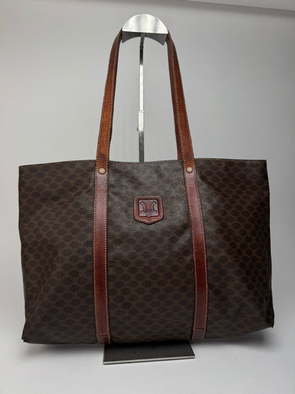 Grand sac vintage en cuir monogramme Céline marron
