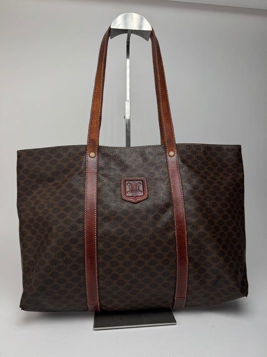 Grand sac vintage en cuir monogramme Céline marron