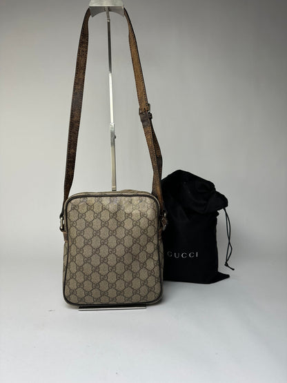 Vintage Gucci GG Supreme Flap Crossbody Bag c. 2010s Beige Brown