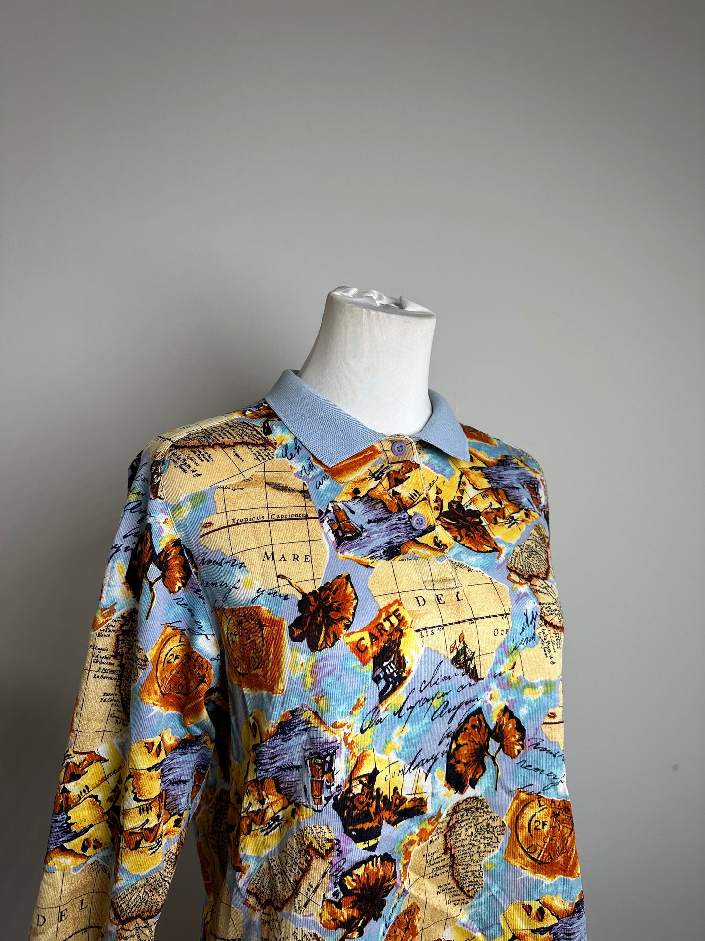 Vintage Dior Multicolor Cotton Polo Shirt with Unique Map Print