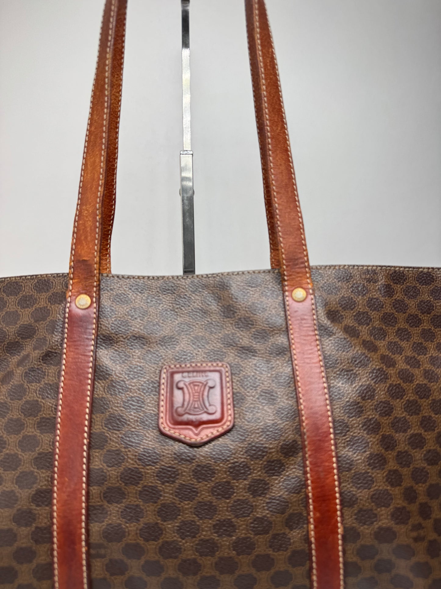 Grand sac vintage en cuir monogramme Céline marron