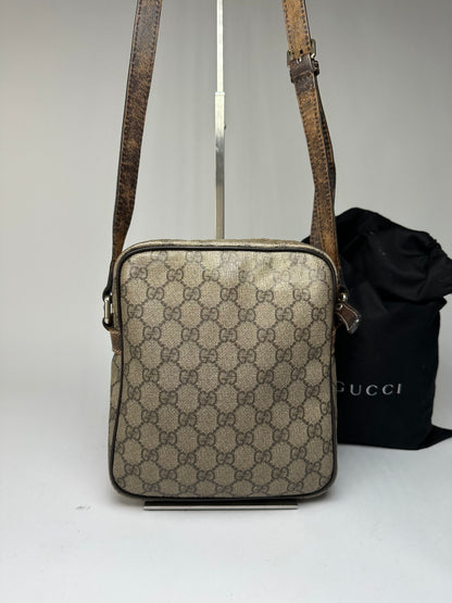 Vintage Gucci GG Supreme Flap Crossbody Bag c. 2010s Beige Brown