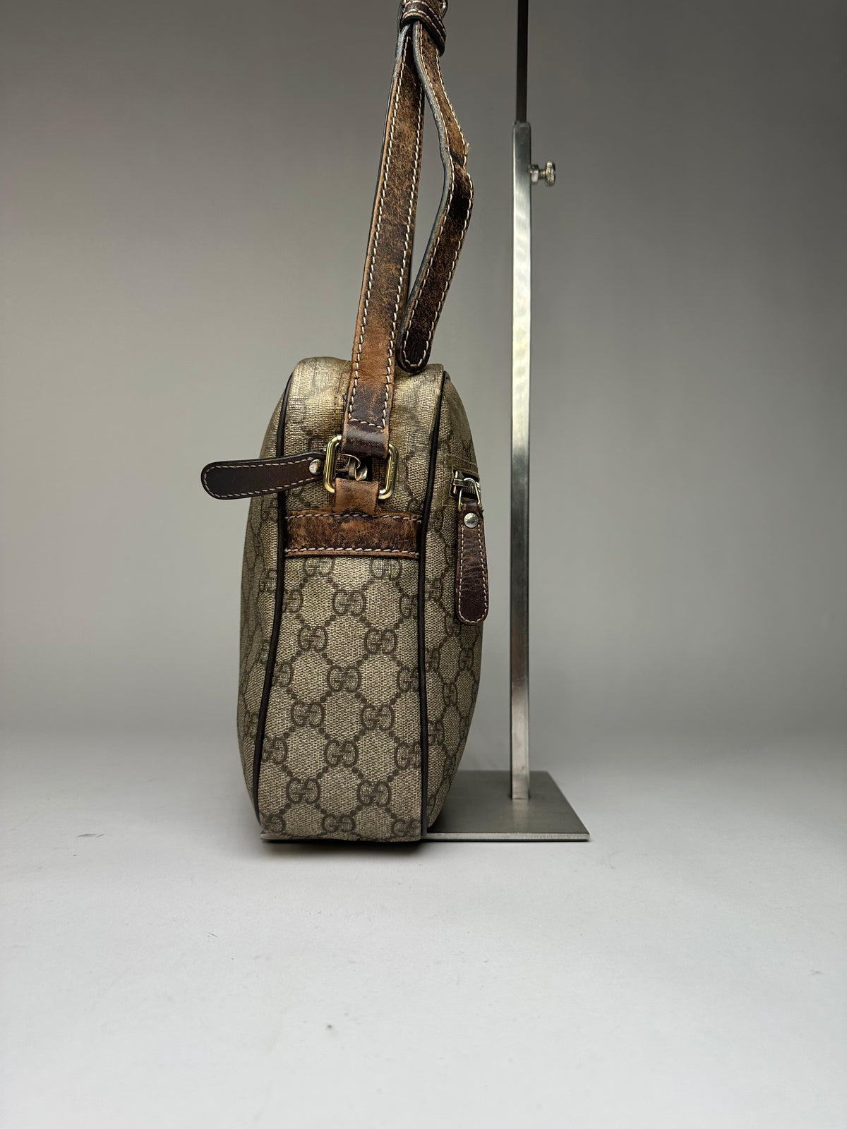 Vintage Gucci GG Supreme Flap Crossbody Bag c. 2010s Beige Brown