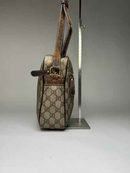 Vintage Gucci GG Supreme Flap Crossbody Bag c. 2010s Beige Brown