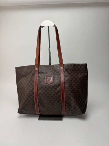 Grand sac vintage en cuir monogramme Céline marron