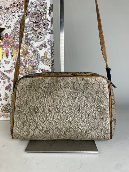 Vintage Dior Oblique Monogram Crossbody Bag Beige Gold
