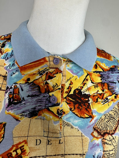 Vintage Dior Multicolor Cotton Polo Shirt with Unique Map Print
