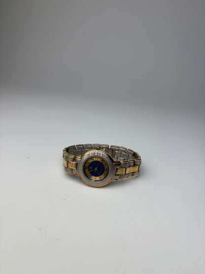 Vintage Givenchy Stainless Steel Bracelet Watch Gold Blue