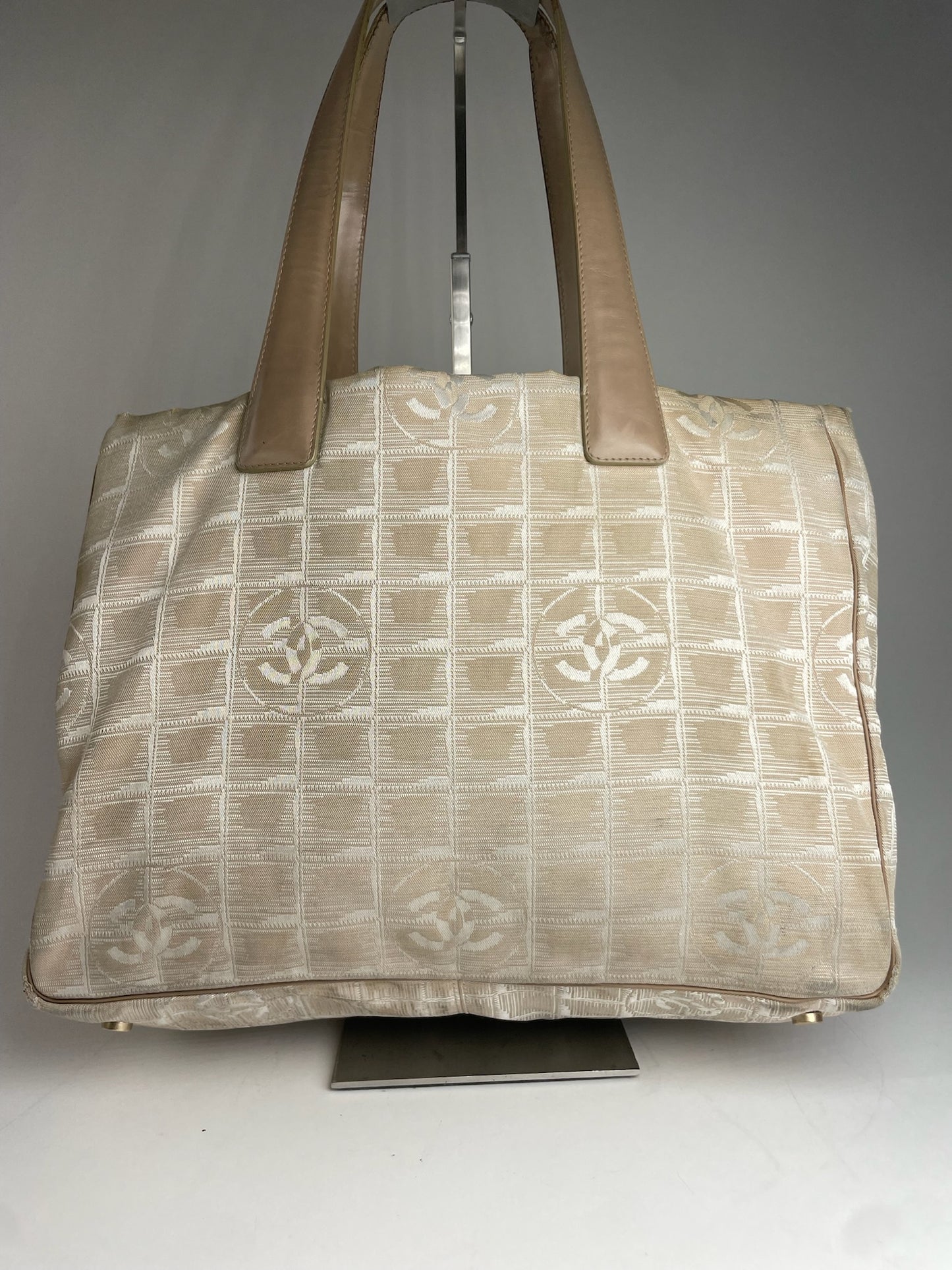 Vintage Chanel New Travel Line Tote Bag Beige Brown