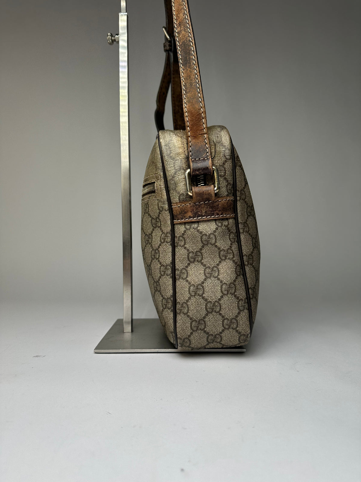 Vintage Gucci GG Supreme Flap Crossbody Bag c. 2010s Beige Brown