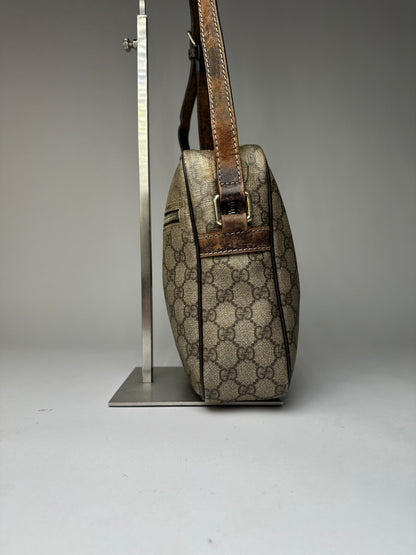 Vintage Gucci GG Supreme Flap Crossbody Bag c. 2010s Beige Brown